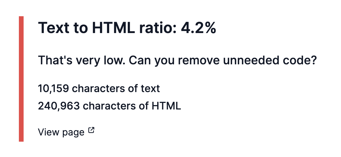 Text to HTML ratio